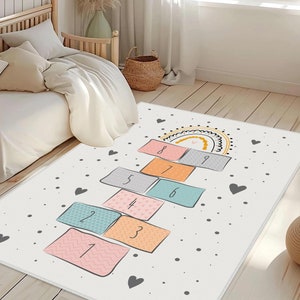 Hopscotch Kinderteppiche, Kinderzimmerteppiche, lustige Spielmatte, Krabbelteppich, Hopscotch Teppich, Personalisierbarer Kinderteppich, Kinderteppich, Geschenk
