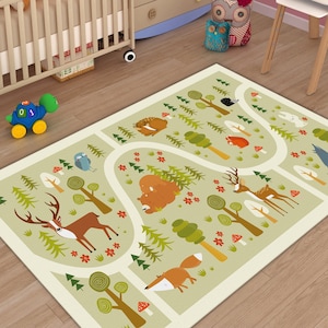 Waldtiere Teppich Set, Igel Teppich, Eichhörnchen Teppich, Igel Teppich, Reh Teppich, Reh Teppich, Kinderteppich, Kinderzimmer
