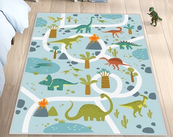 Dinosaur World Kids Carpets, Non-Slip Kids Room Carpet, Land Of Dinosaur Carpet, Jurassic Playmat, Trex Crawling Rug, Playroom Mat, Baby Rug