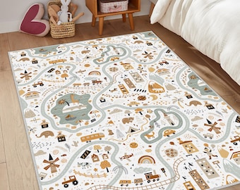 Tapis de ville pour enfants, tapis de route pour aire de jeux, tapis ultra doux pour chambre de bébé, tapis de chambre d'enfants à motifs de route, tapis de ferme pour enfants, tapis de chambre de bébé, tapis de jeu Metropolis