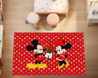Mickey Mouse Rug, Birthday Gift, Personalized Gift Kids Rug, Mickey Pattern Rug, Minnie Mouse Rug, Red Kids Rug, Soft Nursery Rug, Play Mats