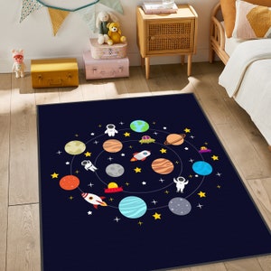 Space Rocket Rug, Nursery Rug, Astronaut Decor, Space Baby Carpet, Astronaut Kids Rug, Space Activity Rug, Planet Kids Carpet, Gift Kids Rug