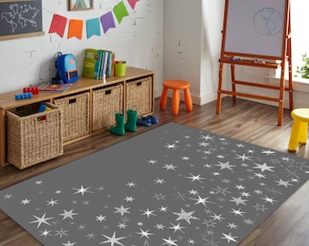 Tappeto grigio, tappeto per bambini stellato, tappeto per cavalli, tappeto per bambini stellato antiscivolo, tappetino per sala giochi, tappeto grigio per bambino, tappetino per gattonare, tappeto morbido per bambini