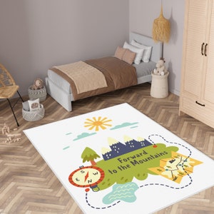 Mountain Road Map Area Rug,Green Woodland Rectangle Carpet,Naturel Activity Playmat,Forest Nursery Rug,Mountain Kids Rug,Road Kids Room Rugs