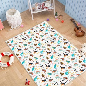 Dinosaur kid's rug, Customizable dinosaur rug, Children's play rug dinosaur, Nursery rug dinosaur themed, Baby room rug dinosaur patterned