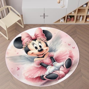 Minnie Maus Teppich, Minnie Teppich, Geburtstagsgeschenk, Kinder Schlafzimmer Dekor, Rosa Mädchen Teppich, Baby Teppich, Kinderteppich, Runder Teppich