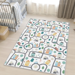 Kinderteppich mit Straßenmuster, Rennbahn, Auffahrt, Spielteppich, Spielteppich, Weicher Babyteppich