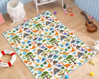 Dinosaur World Kids Rug, Dino Kids Room Carpet, Land Of Dinosaur Carpet, Jurassic Playmat, Trex Crawling Carpet, Playroom Mat, Dino Baby Rug