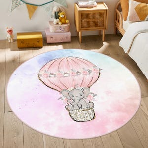 Elefantenteppich, Kinderzimmerteppich, Rosa Blumen-Kinderbereich Teppich, Elefant-Design-Babyteppich, Rosa Kinderzimmerteppich, Elefant-Themen-Teppiche, Ballon-Teppiche