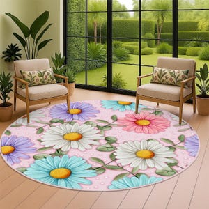 Pink Daisy Rug, Daisy Baby Rug, Floral Round Rug, Nursery Flower Design Carpet, Floral Area Carpet, Soft Pink Daisy Design Living Room Rug