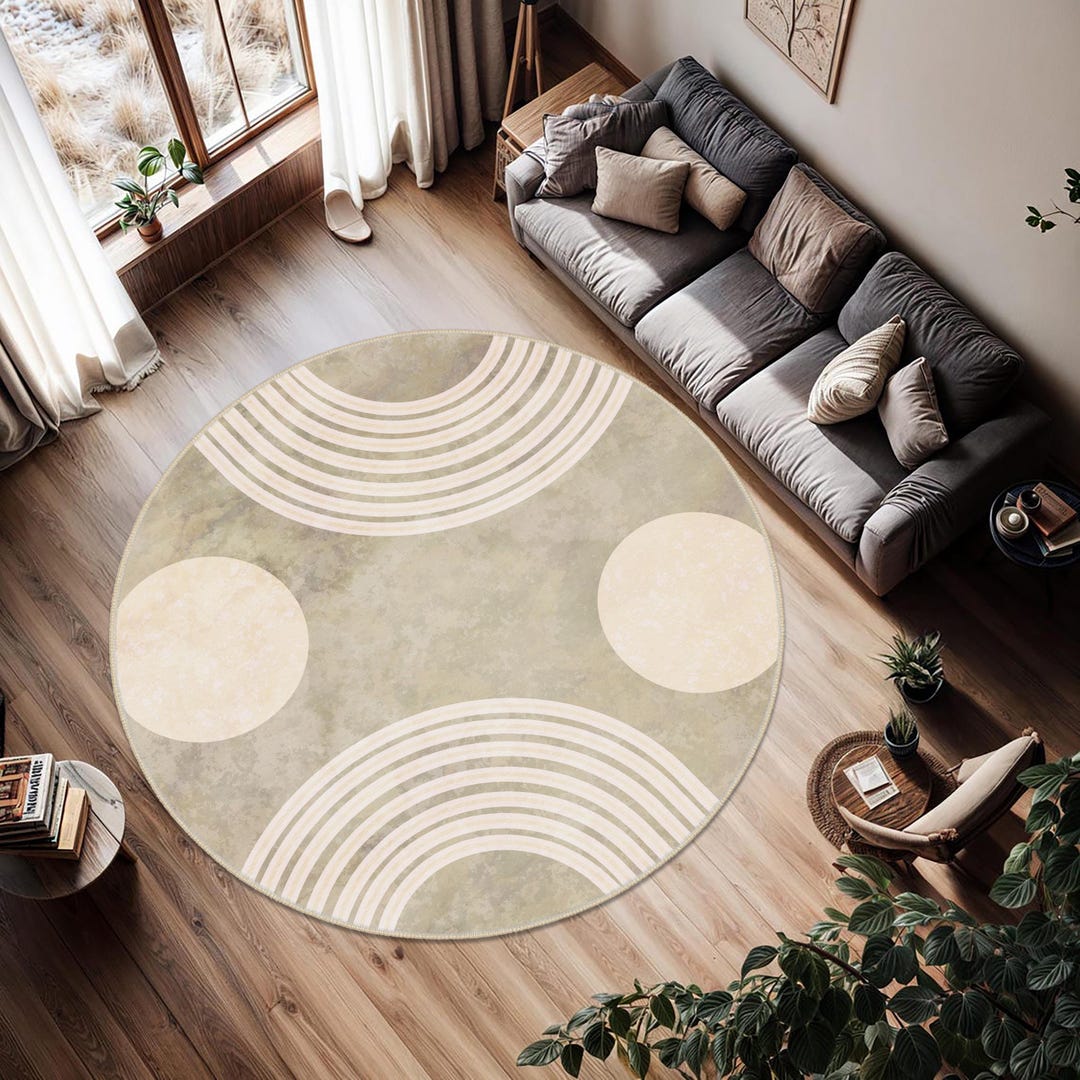 Minimalist Rug Pattern Minimalist Style Round Rug, Abstract Gift Home Rug, Circular Rug, Mid ...