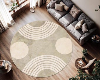 Minimalist Style Round Rug, Abstract Gift Home Rug, Circular Rug, Mid-Century Circle Carpet, Minimalist Lines Pattern Area Rug, One-Draw Rug