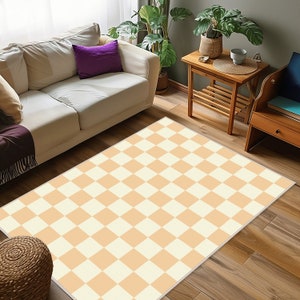 Beige Checkered Rug, Moroccan Tile Living Room Rug, Checkered Nursery Decor Rug, Neutral Checkerboard Rug, Kids Bedroom Carpet, Nursery Rug