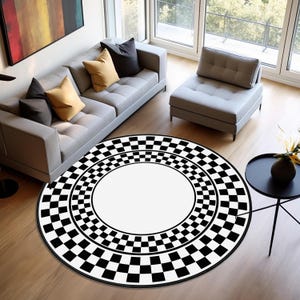 Teppich Schwarz Weiß Karomuster Teppich, Wollteppich Wohnzimmer, Bodenmatte, Wollteppich Design