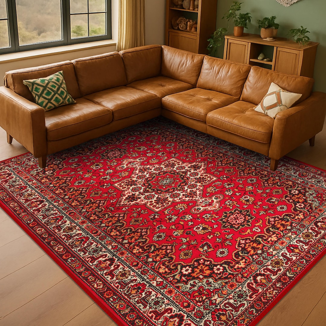 Vintage Themed Red Rug, Red Rug, Tribal Red Rug, Living Room Rug
