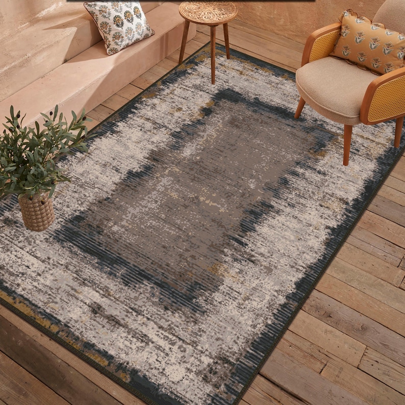 Black Brown Rug, Black Brown Vintage Oriental Patterned Rug,abstract ...