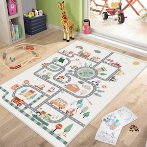 Gemusterte Kinderteppiche, Kinderzimmerteppiche, Autospielmatte, Kinderspielmatten, Straßenkrabbelteppich, Spielzimmerteppich, Kindergartenteppiche