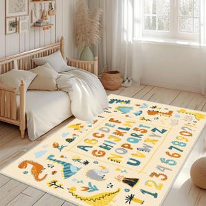 Buchstaben Teppich, Zahlen Kinderteppich, Dinosaurier Figur Lernteppich, Kinderzimmerteppich, ABC Kinderzimmer Teppich, Alphabet Spielmatte, Name druckbarer Teppich