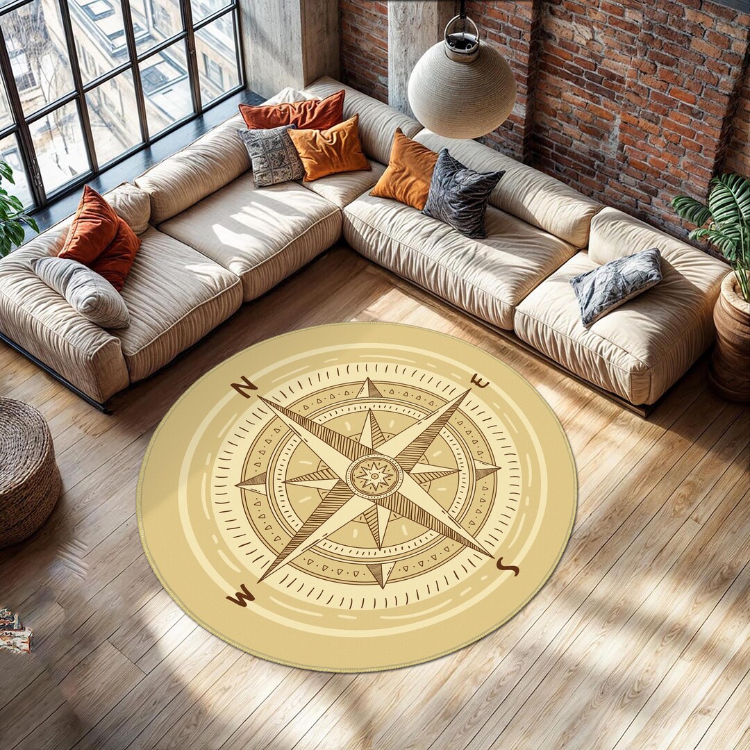 Compass Themed Carpets, Compass Rug, Compass Round Area Rug, Vintage ...