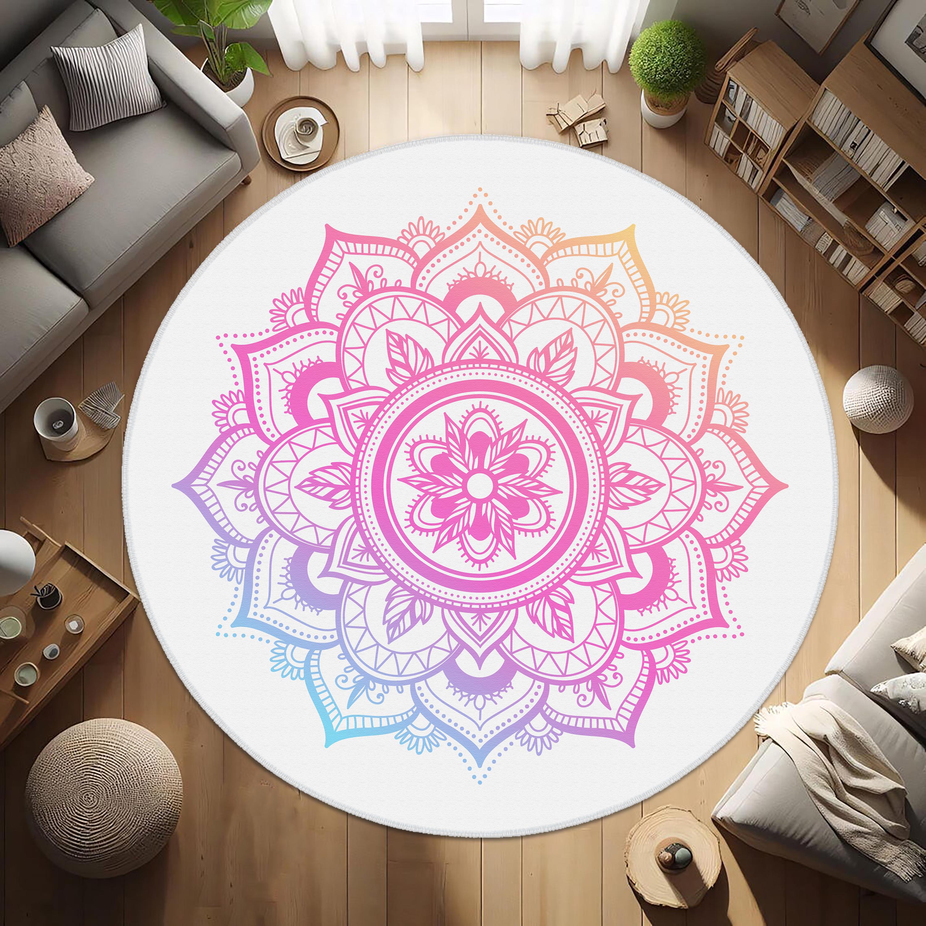 Tappeto rotondo Mandala, tappetino geometrico, tappetino yoga, tappeti tradizionali Mandala, tappetino da meditazione, tappeti per soggiorno, tappeto