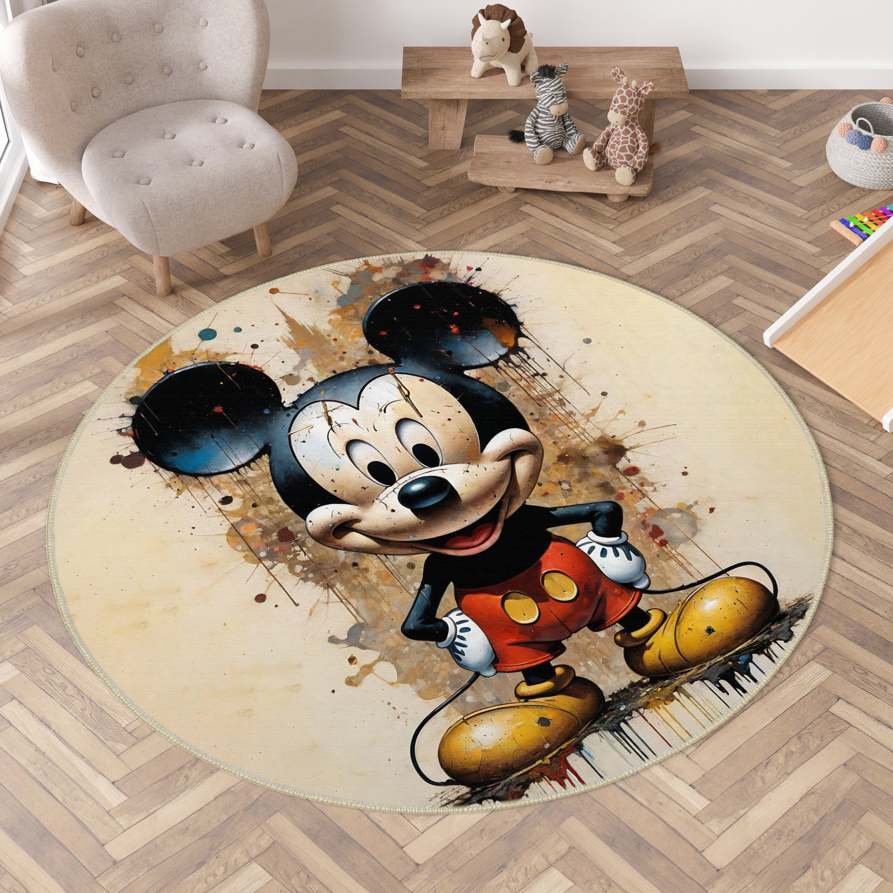 Mickey Mouse Kids Rug, Cute Mickey Mouse Rug, Kids Playroom Mat