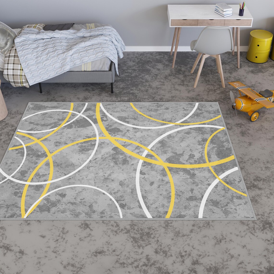 Gray Living Room Area Rug,gray Carpet,geometric Bedroom Rug,gray ...