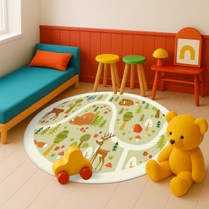 Waldtiere Kinderteppich, Kinderteppich, Waldtiere Teppich, Spielmatte für Kinder, Walddesign Weicher Kinderteppich, Kleinkind-Matte