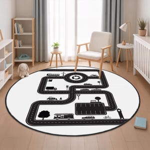 Spaß Kreative Schwarz Weiß Straßenkarte Kinderzimmer Teppich, Straße Spielzimmer Matte, Auto Lastwagen Spaß Runde Kinder Teppich, Stadt Straßenspiel Kinderteppich, Straßen Auto Teppiche