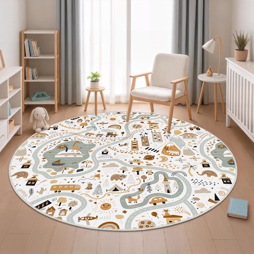 City Road Kids Rug, Road Playground Mat, Soft Kids Rug, Road Patterned ...