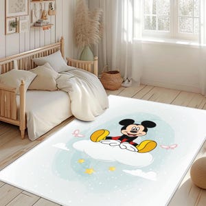 Mickey Mouse Kids Room Rug, Cute Mickey Mouse Cloud Design Baby Rug, Soft Non-Slip Bedroom Rug, Nursery Rug, Mickey Mouse Rug, Cute Kids Rug