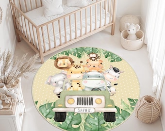 Safari Animal Rugs for Kids Room,Kids Rug Safari Jungle,Safari Rug for Nursery,Safari Nursery Rug Round Mat,Safari Toddler Rugs, Kids Carpet