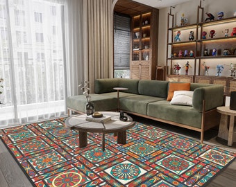 Orange Mandala Pattern Carpet, Mandala Pattern Area Rug, Mandala Design Living Room Rug