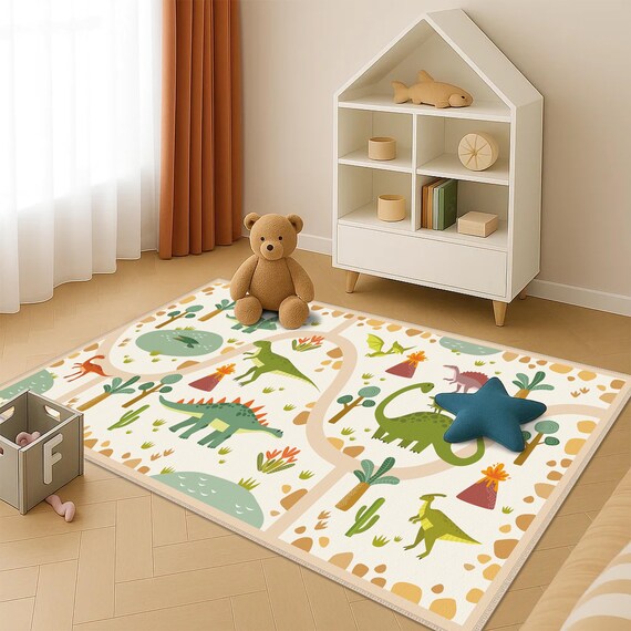 Dinosaur World Kids Carpet, Non-slip Kids Room Carpet, Land of