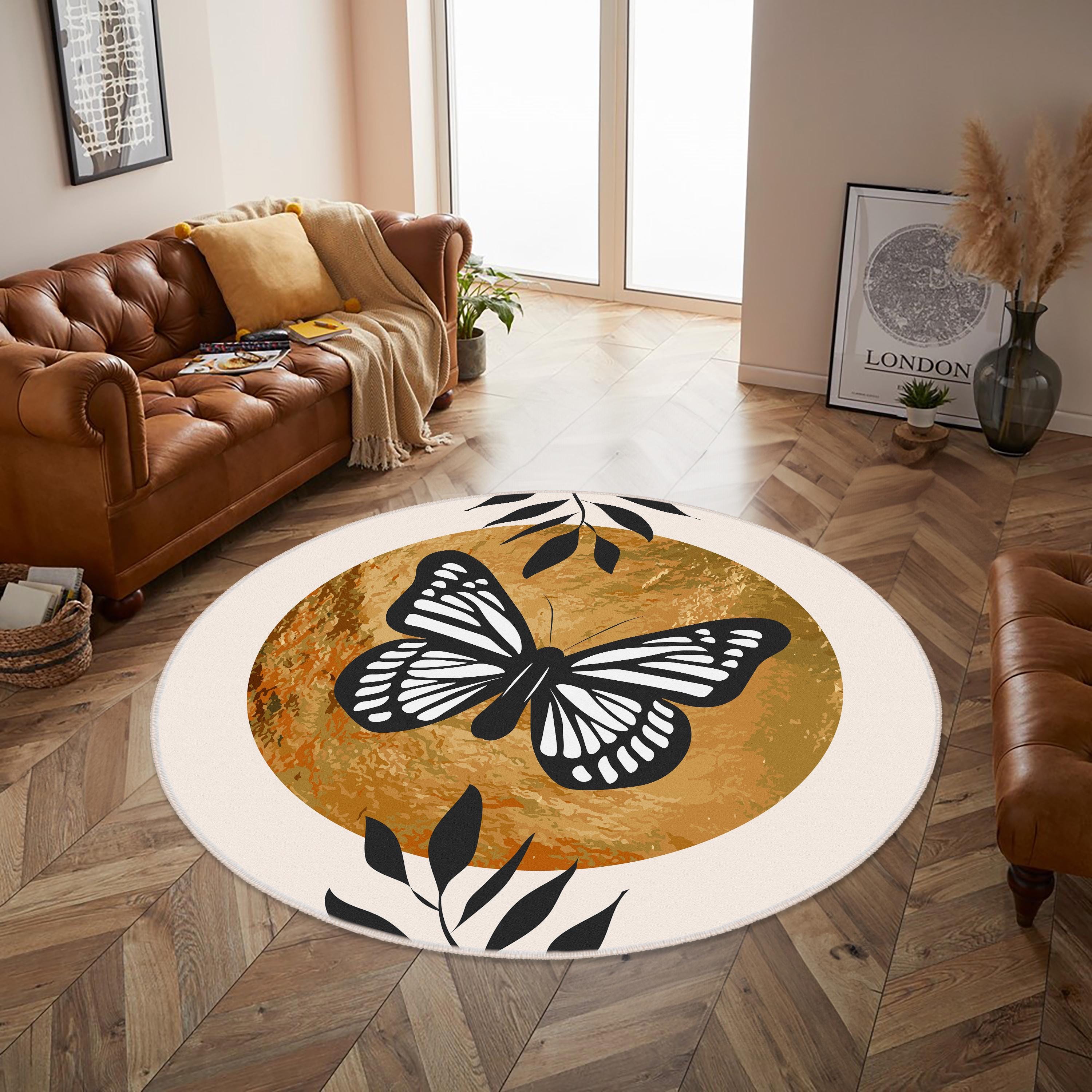 Butterfly Rug, Round Butterfly Rug, Butterfly Themed Rug, Animal Round ...