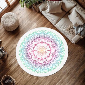 Floral Yoga Mat, Round Meditation Mat, Pink Flower Rug, Mandala Round Carpet, Mandala Living Room Carpet, Mandala Yoga Mat, Custom Gift Rugs