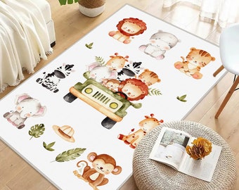 Safari Rug, Kids Room Rug , Safari Kids Room Decor, Rugs For Kids, Boys Room Carpet, Jungle Kids Room Rug, Zoo Kids, Safari Animals Kids Rug