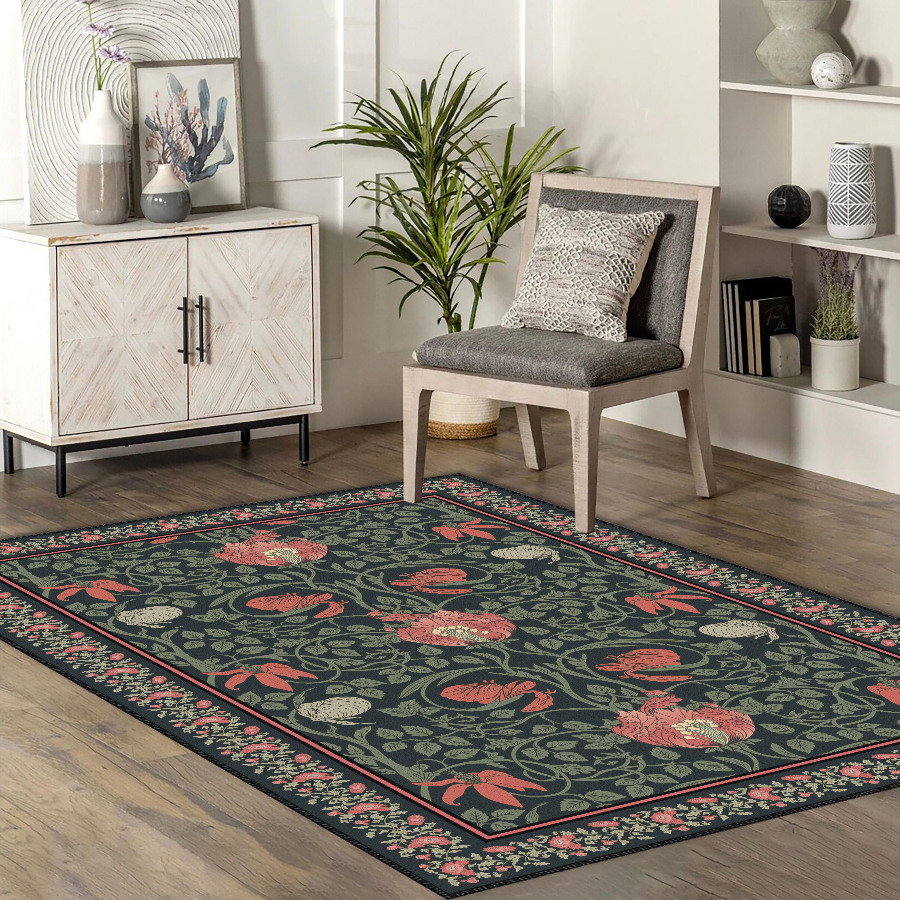 William Morris Artsy Scetch Area Rug, Victorian Floral Area Rug, Green ...