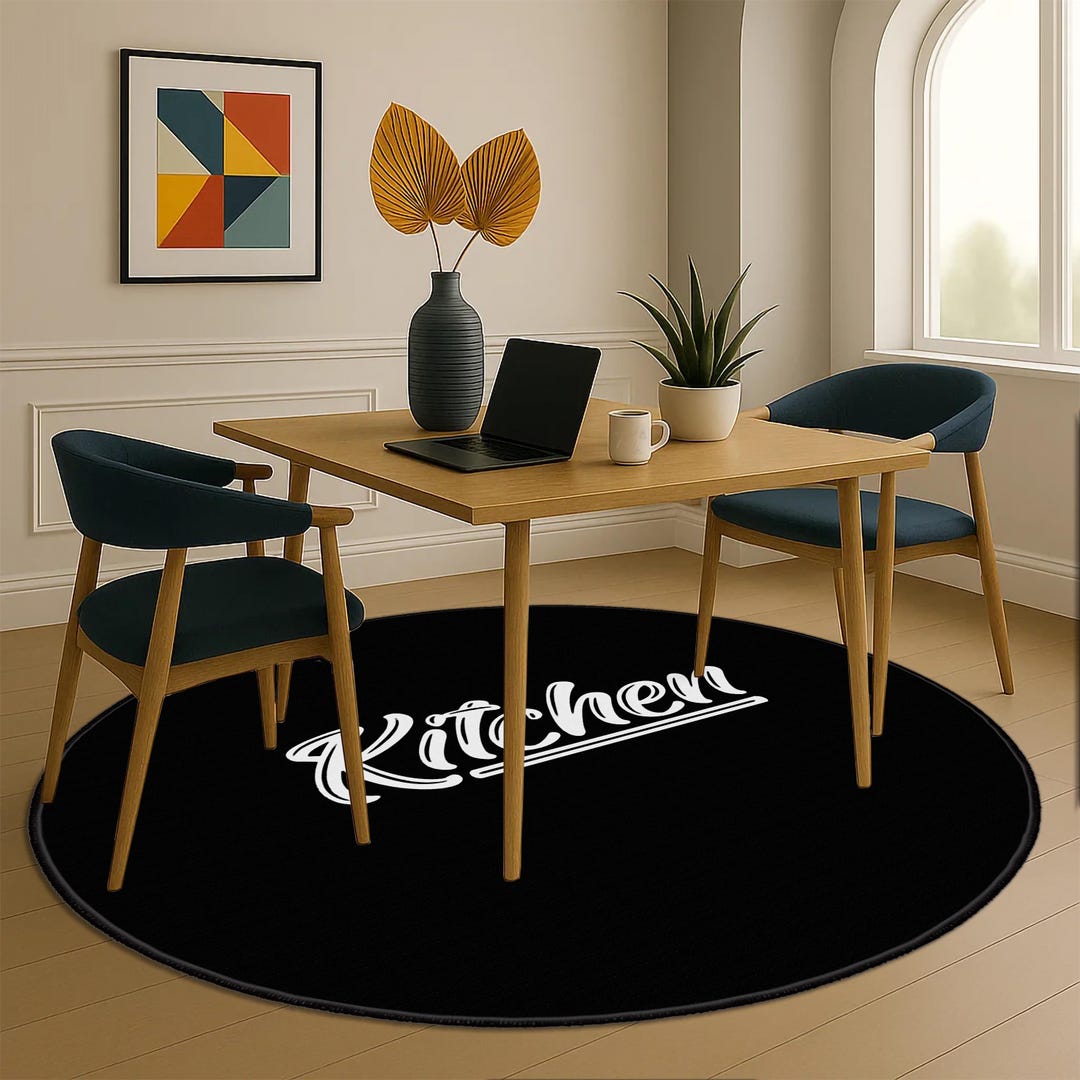 Kitchen Circle Rugs Black Kitchen Round Rug, Durable Floor Mat for Dining Room,easy to ...