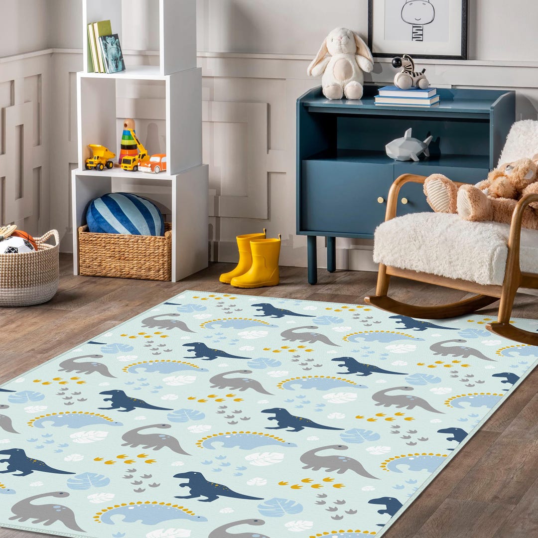 Dinosaurs Themed Kids Rug, Jurassic Kids Rug, Dino Nursery Rug, Dino ...