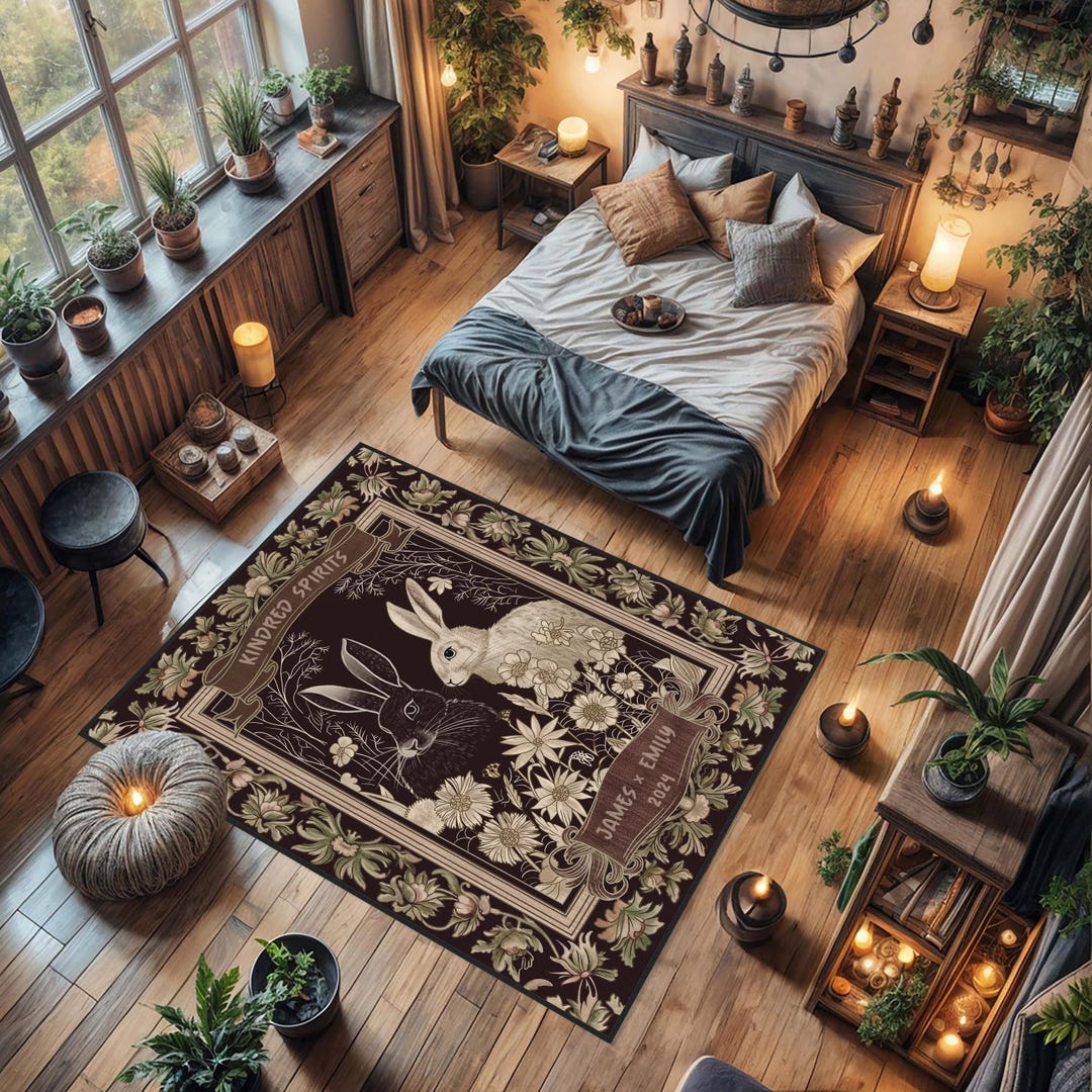 Rabbit Rug,vintage Look Printed Forest Rug, Gray Cute Area Rugs,floral ...