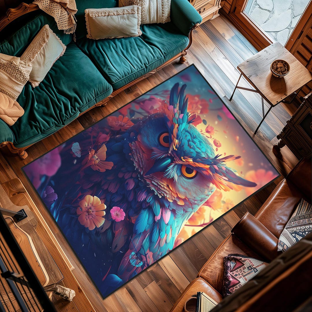 Owl Floral Rug, Owl Animals Desing Kids Rug, Owl Design Area Rug ...