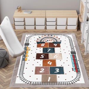 Hopscotch Kinderteppiche, rutschfeste Kinderzimmerteppiche, lustige Spielmatte, Krabbelteppich, Zugspielteppich, Hopscotch-Teppich, lernfähiger Kinderteppich