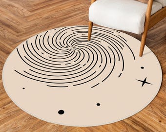 Abstract Style Round Rug, Rug For Living Room, Minimalist Geometric Area Rugs, Line Art Decor Rug, Mid Century Design Non-Slip Circle Carpet