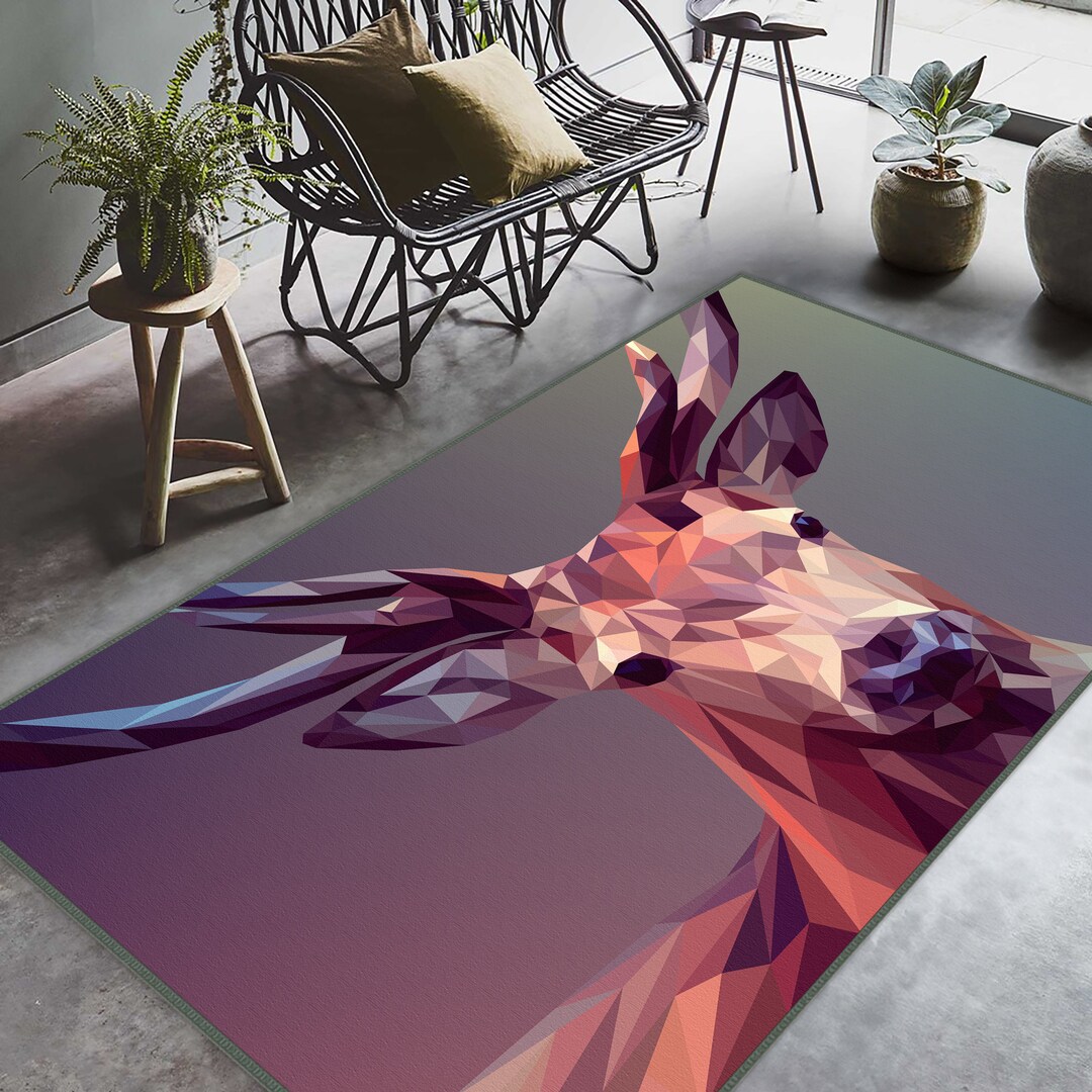 Deer Rug, Horned Deer Carpet, Ethnic Rug, Kids Room Rug, Deer Living ...
