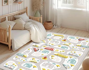 Road Patterned Kids Rugs, Kids Room Carpets, Car Play Mat, Children's Play Rugs, Road Crawling Carpet, Baby Road Rugs, Nursery Carpets, Gift
