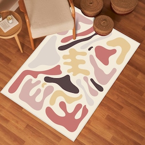 Abstract Style Rug, Modern Abstract Colorful Shapes Carpet, Office Minimalist Rug, Minimalist Geometric Area Rug, Mid Century Design Carpet