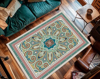 Boho Mandala-matta: Matta med geometriska etniska mönster, matta i livfull orientalisk stil, matta i lantlig stil