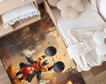 Minnie Mouse Carpet, Washable Nursery Rug, Non-Slip Kids Floor Mat, Mickey Mouse Kids Room Rug