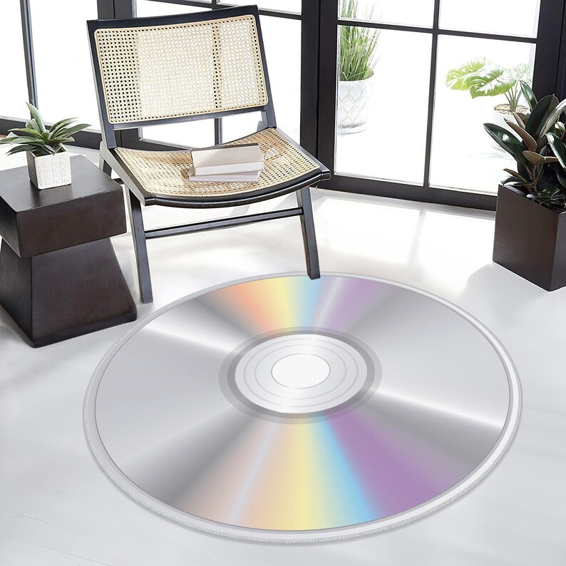 Cd Round Rug for Retro Room, Shiny Record Rug, Retro Computer Decor ...