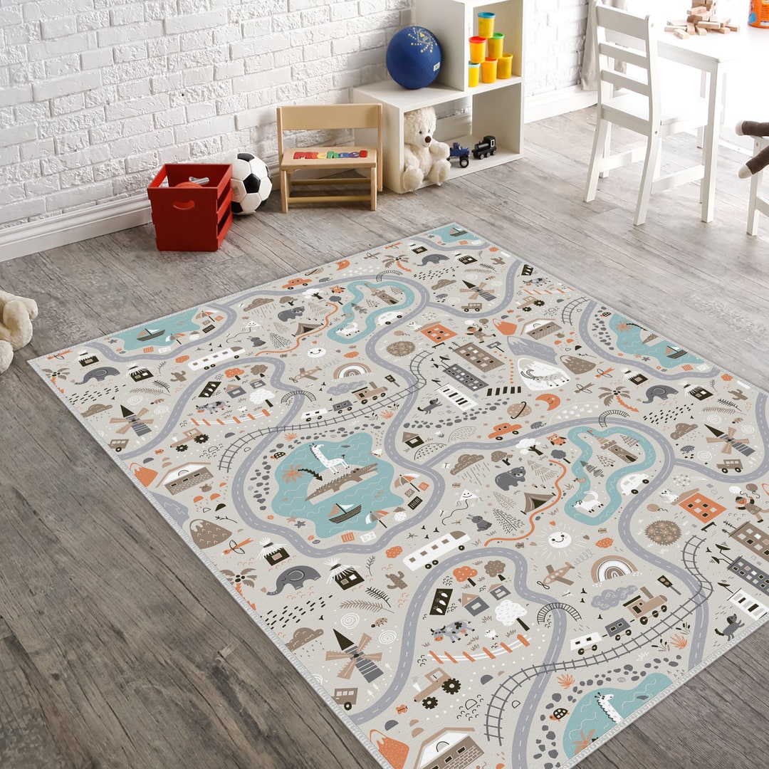 City Kids Rug, Road Playground Carpet, Ultra Soft Nursery Kids Rug ...